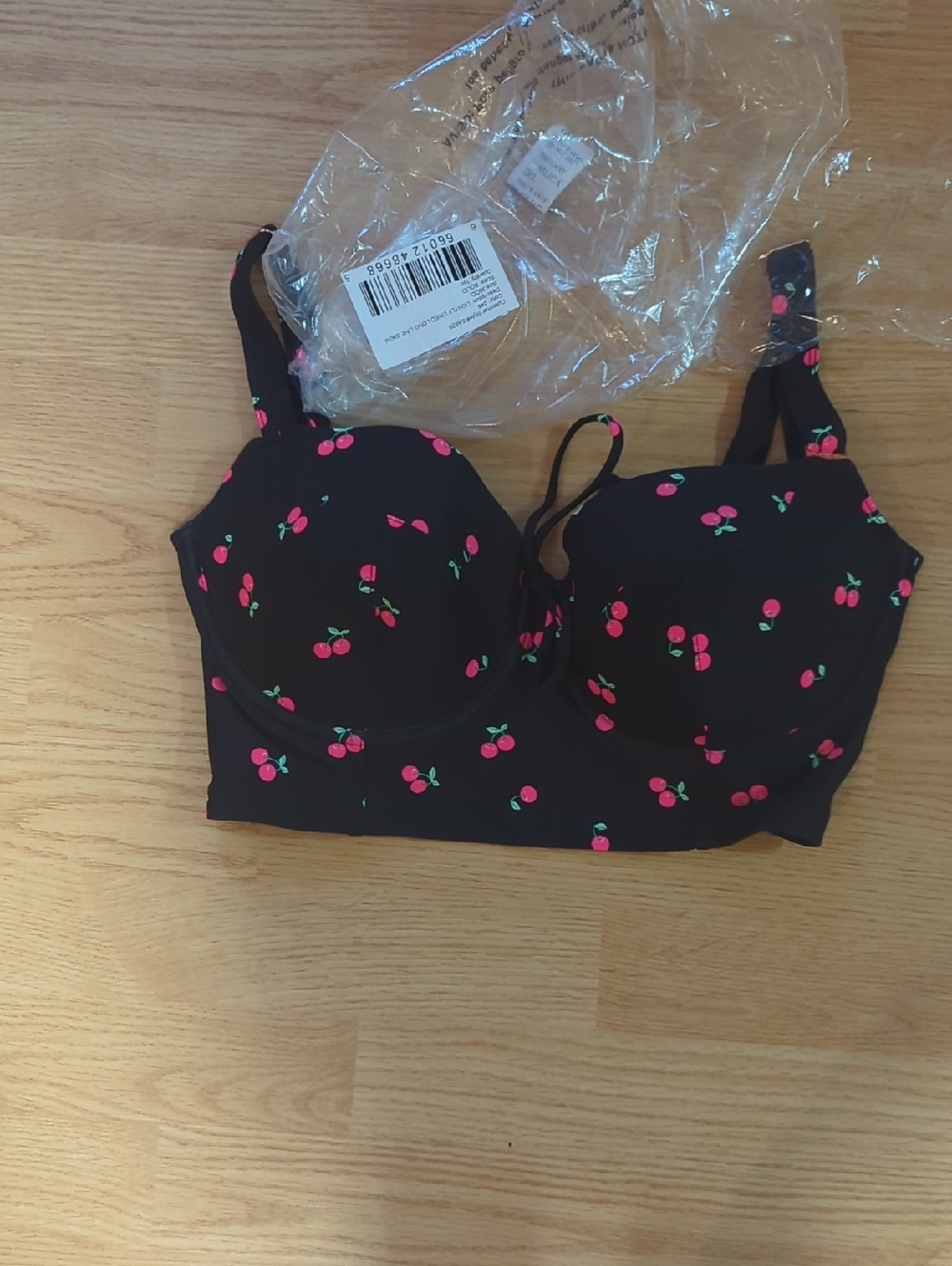 Black Cherry Print Bustier Bathing Suit Top